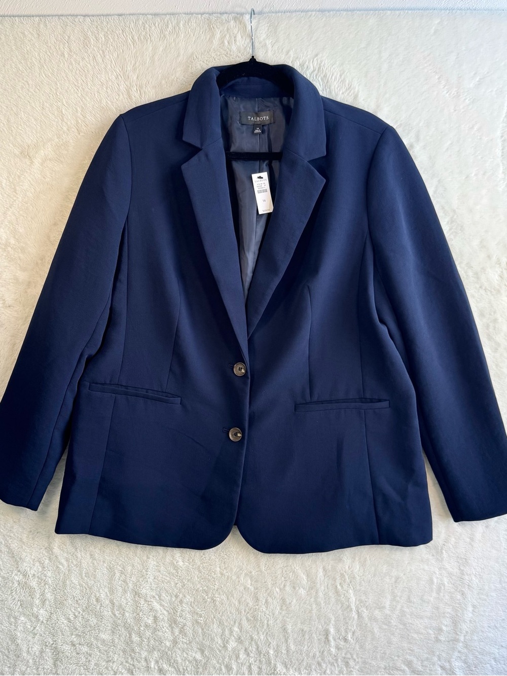 Talbots Polished Crepe Blazer Women’s 14 Indigo Blue Lined Career Office NEW